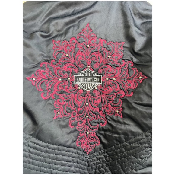 Harley-Davidson Medium Jacket with Real Fur Hood Trim Red Embroidered Back - Picture 1 of 15